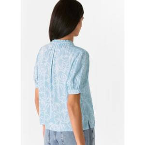 Whistles Blue Bamboo Leaves Tie Neck Blouse